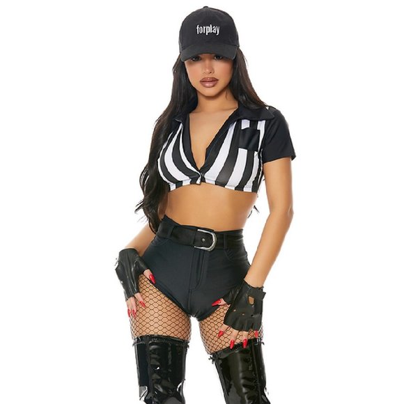 Sexy Forplay Time Out Referee Black / White Bodysuit 5pc Costume 555337